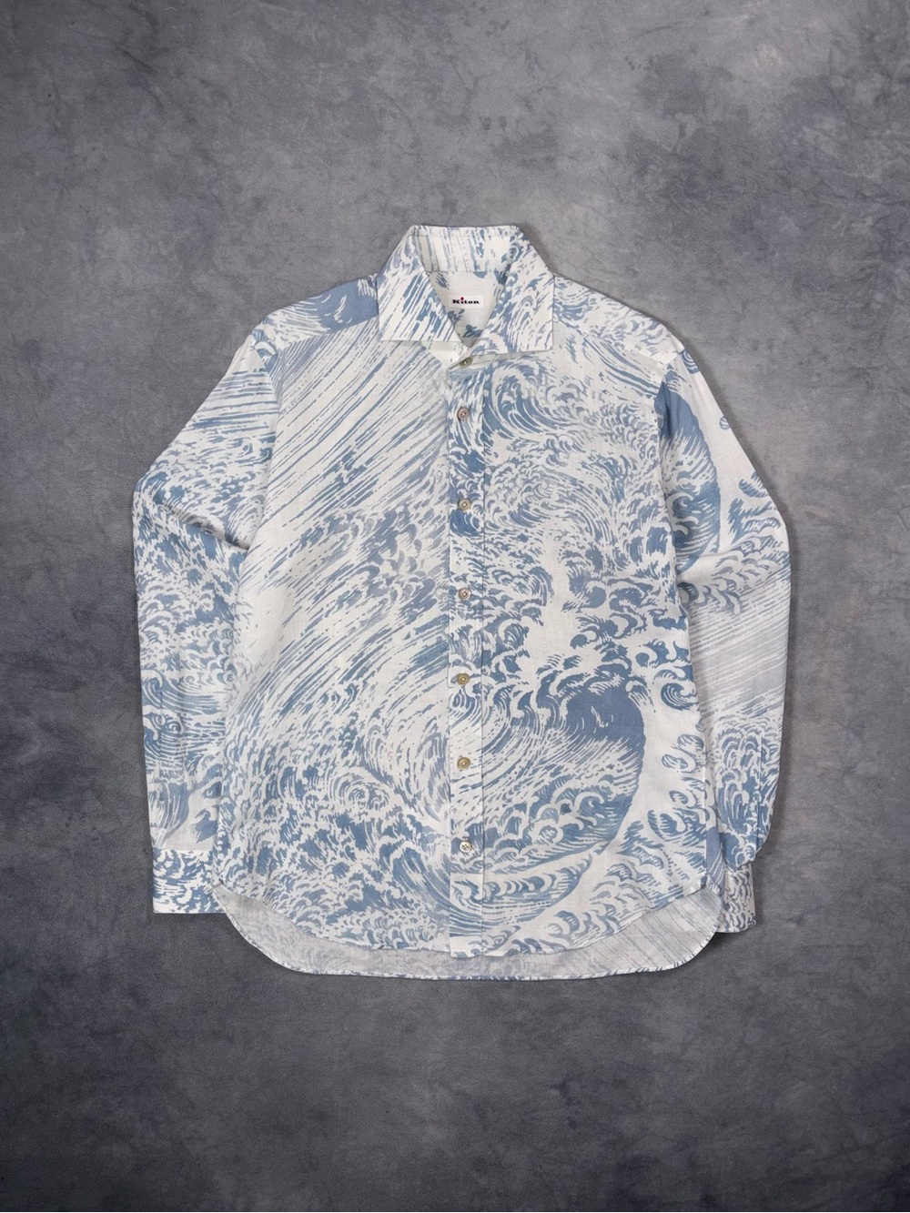 RARE KITON NAPOLI Blue Wave Luxury Casual Formal Cotton Italian Shirt RRP1600$+